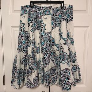 Coldwater Creek White Blue Purple Paisley Skirt Swing Circle Midi Gauze Lined